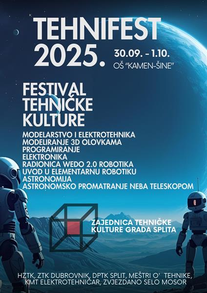 Održavanje Festivala tehničke kulture "Tehnifest 2025." u OŠ Kamen-Šine, 30.09.-1.10.2025.